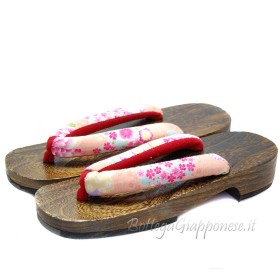 Geta Sandali legno hanao rosa e fiori (M)