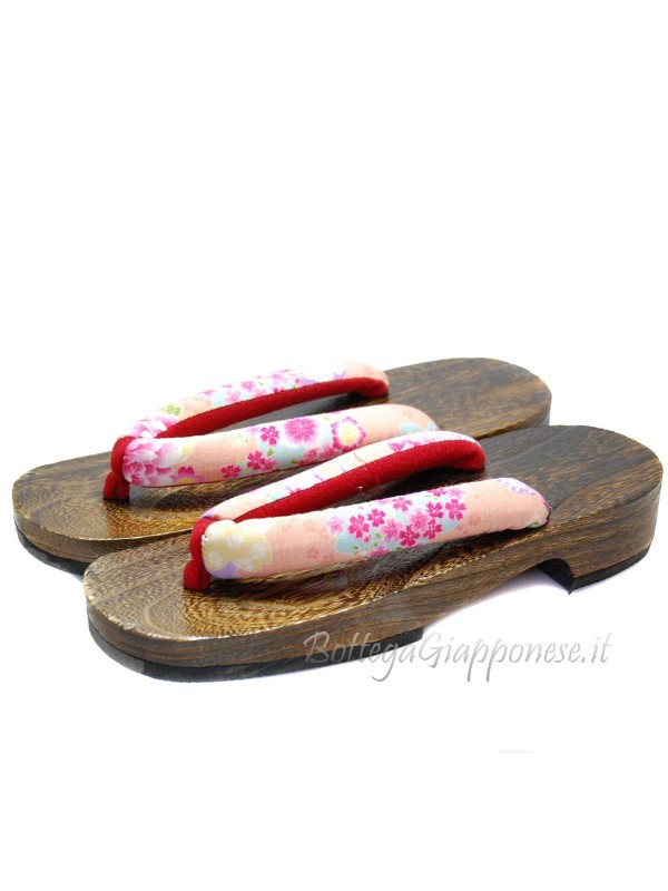 Geta Sandali legno hanao rosa e fiori (M)