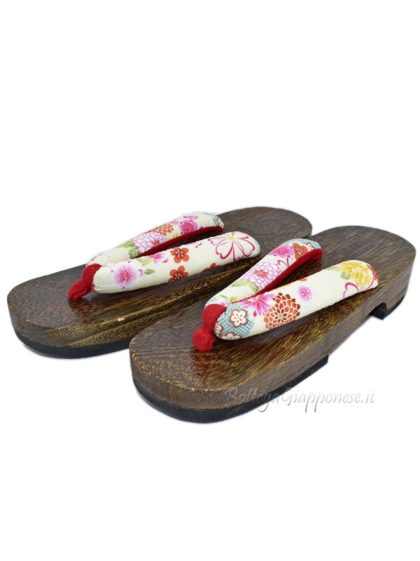 Geta Sandali in legno infradito bianco e rosso (mis. M)