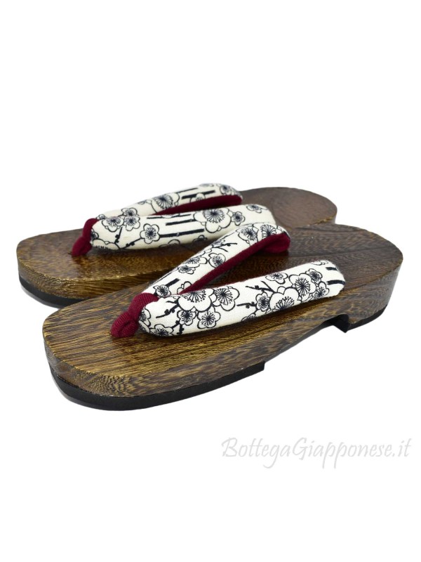 Geta Sandali legno infradito bianco fiori neri (mis. M)