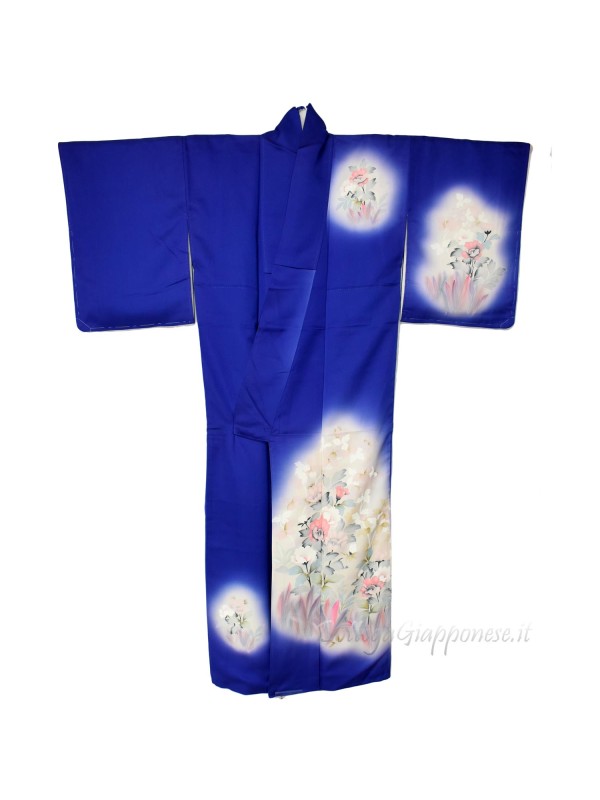 Houmongi kimono seta blu con bagliori