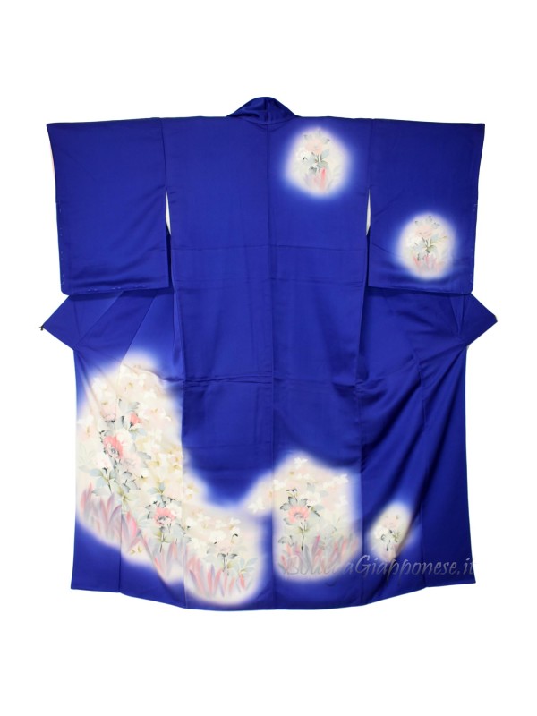 Houmongi kimono seta blu con bagliori