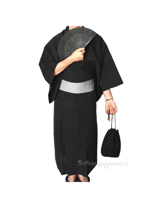 Yukata nero linee con 4 accessori inclusi (LL)