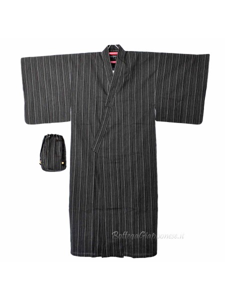 Yukata nero righe con 4 accessori inclusi (LL)