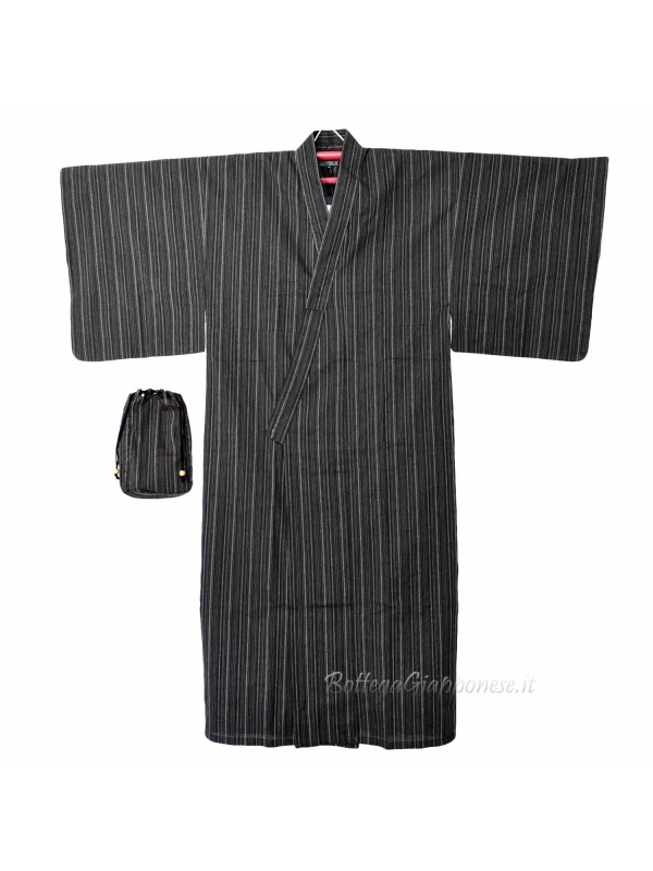 Yukata nero linee con 4 accessori inclusi (LL)