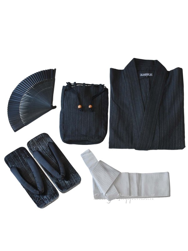 Yukata nero con 4 accessori inclusi (LL)